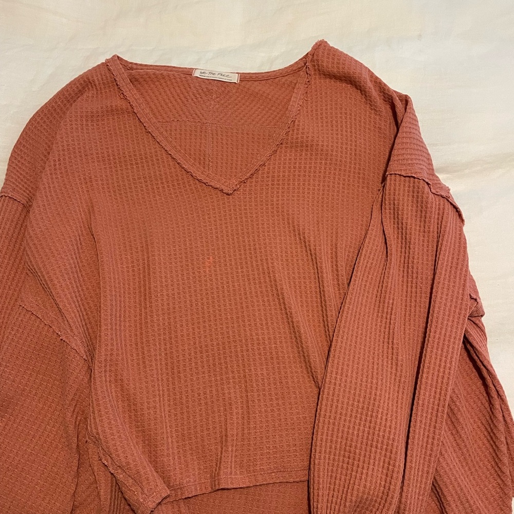 Rust Waffle Knit V-Neck Top